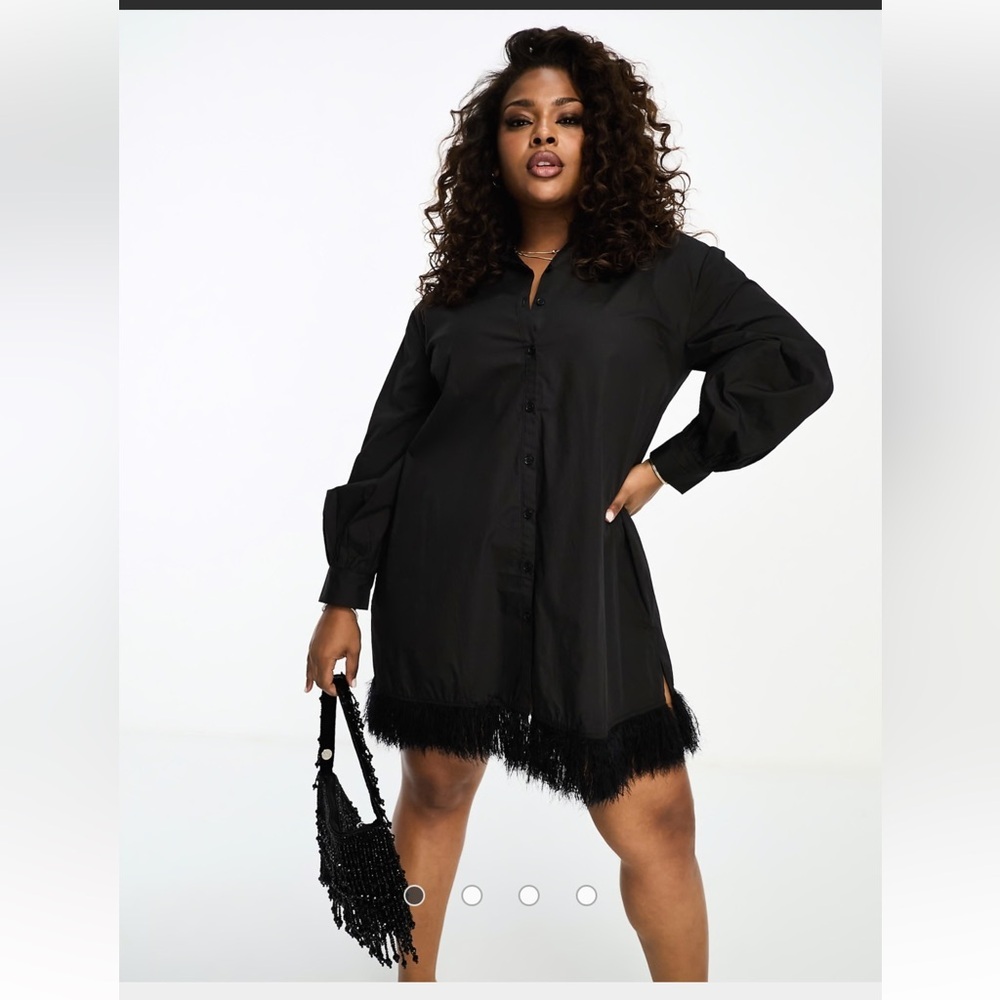ASOS Jaded Rose  Plus faux feather hem shirt mini Dress in Black